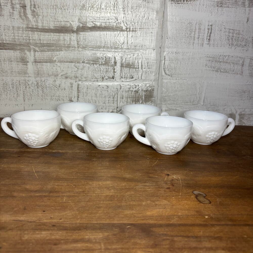 Vintage Milk Glass Grape Tea Cup Mugs